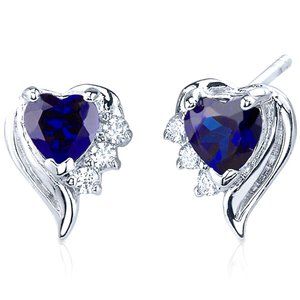 Blue Sapphire Earrings Sterling Silver Heart